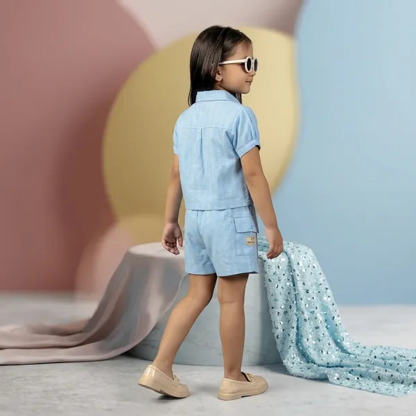 Sky_Blue_Cotton_Relaxed_Collared_Shirt_And_Shorts_Set_For_Girls