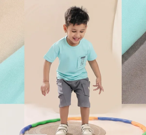 Turquoise_Cotton_Relaxed_Fit_Graphic_T-Shirt_And_Cargo_Shorts_Set_For_Boys