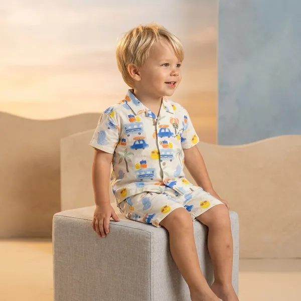 White_Cotton_Beach_Print_Short_Sleeve_Shirt_And_Short_For_Boys