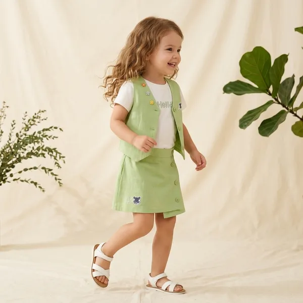 Green_And_White_Cotton_Relaxed_Vest_T-Shirt_And_Skirt_Set_For_Girls
