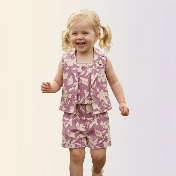 Purple_Cotton_Floral_Print_Sleeveless_Top_And_Shorts_Set_For_Girls