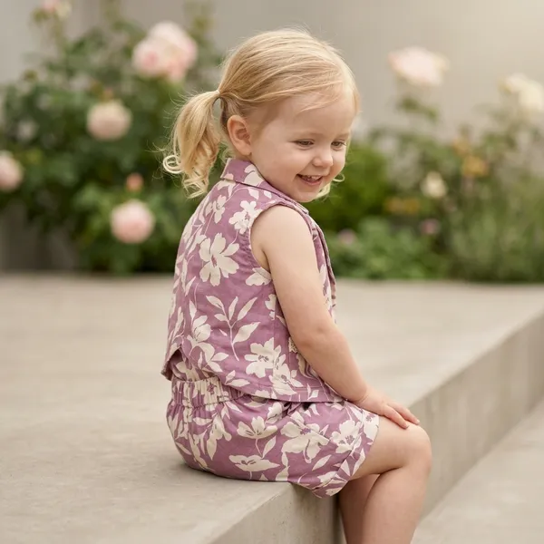 Purple_Cotton_Floral_Print_Sleeveless_Top_And_Shorts_Set_For_Girls