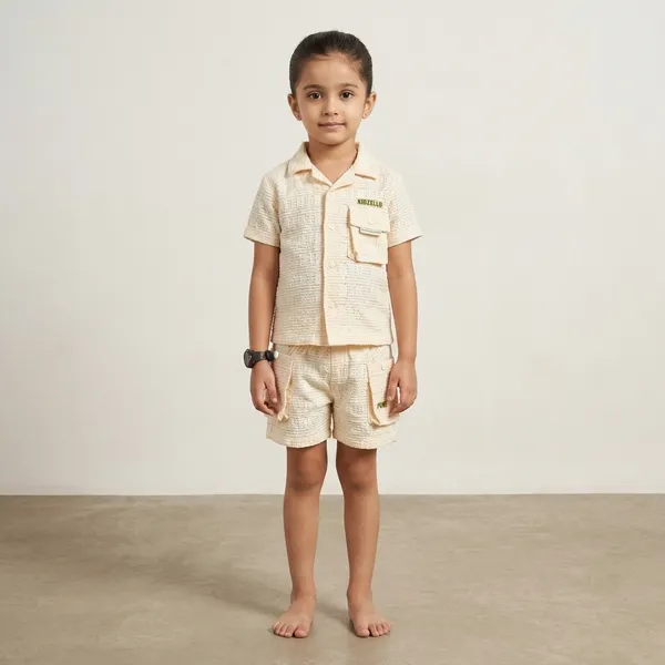 Off_White_Cotton_Checkered_Top_And_Shorts_Set_For_Girls