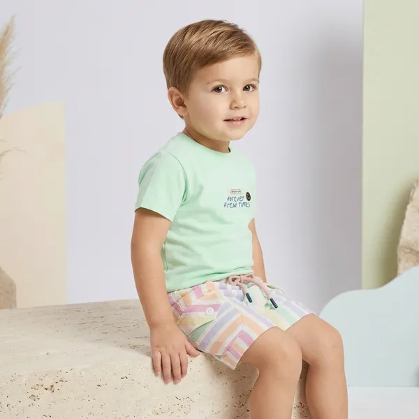 Mint_Green_Cotton_Printed_T-Shirt_And_Striped_Shorts_Set_For_Boys