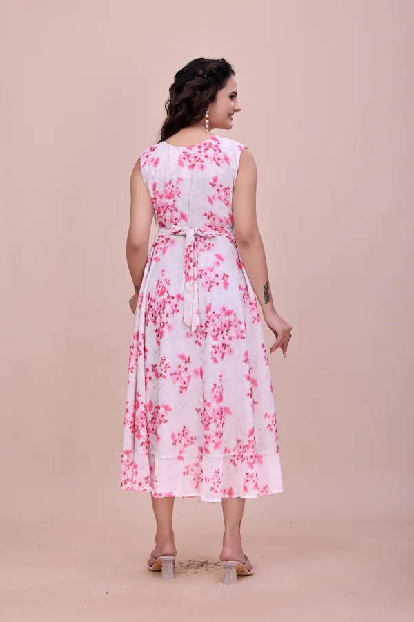 White_and_Pink_Floral_Print_Chiffon_Dress_with_Heavy_Flare_Western_Gown_For_Women