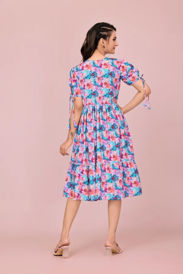 Blue_Soft_Rayon_Tiered_Floral_Dress_with_Adjustable_Sleeve_Ties_Western_Gown_For_Women