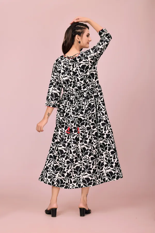 Black_and_White_Floral_Print_Rayon_Dress_with_Red_Piping_Detail_Western_Gown_For_Women
