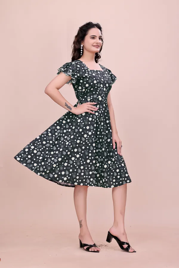 Black__Fit_&_Flare_Rayon_Dress_with_Ruffled_Flutter_Sleeves_Western_Gown_For_Women