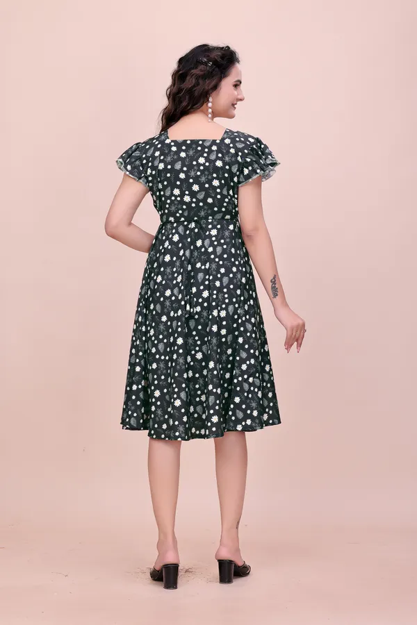 Black__Fit_&_Flare_Rayon_Dress_with_Ruffled_Flutter_Sleeves_Western_Gown_For_Women