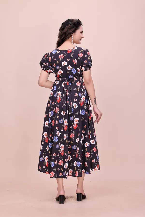 Black_Floral_Print_Chiffon_Mini_Dress_with_Elastic_Waist_Western_Gown_For_Women