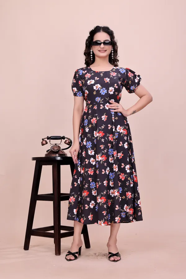 Black_Floral_Print_Chiffon_Mini_Dress_with_Elastic_Waist_Western_Gown_For_Women