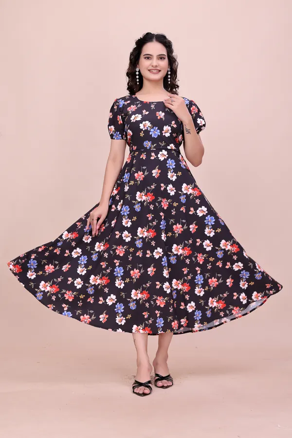 Black_Floral_Print_Chiffon_Mini_Dress_with_Elastic_Waist_Western_Gown_For_Women