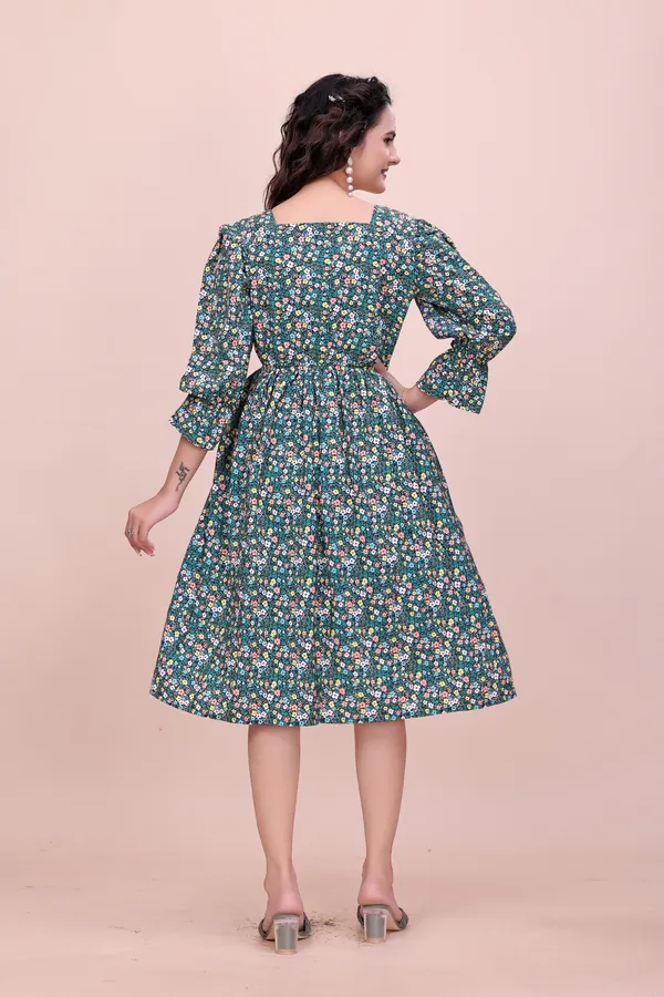 Green_Deep_Teal_Floral_Midi_Dress_with_Ruffled_Puff_Sleeves_Western_Gown_For_Women