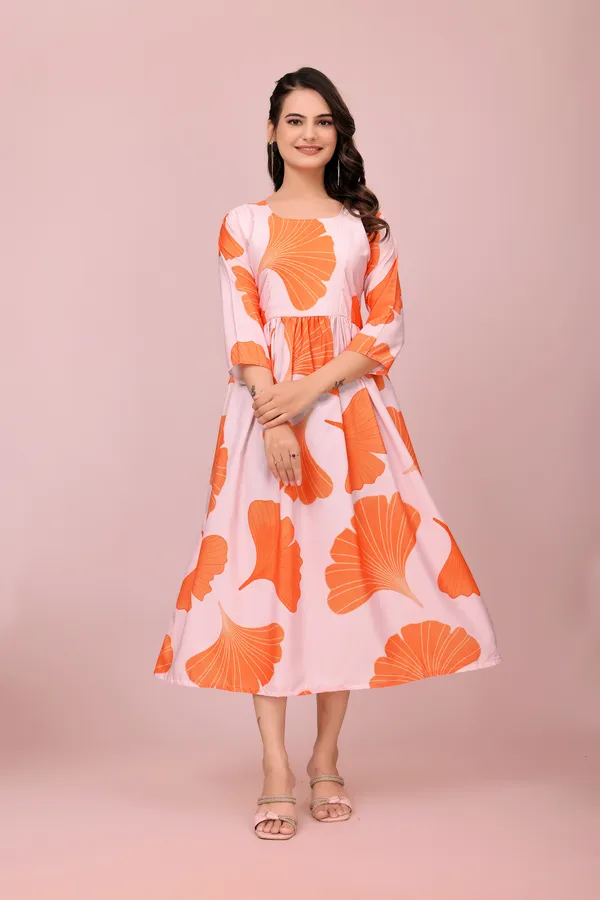Orange_Soft_Petal_&_Leaf_Rayon_Dress_Western_Gown_For_Women