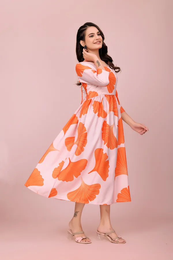 Orange_Soft_Petal_&_Leaf_Rayon_Dress_Western_Gown_For_Women