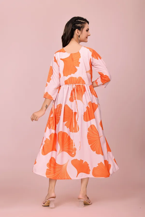 Orange_Soft_Petal_&_Leaf_Rayon_Dress_Western_Gown_For_Women