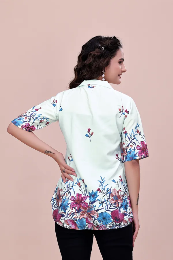 Lightblue_Mint_Floral_Button-Down_Rayon_Top_Tunic_For_Women