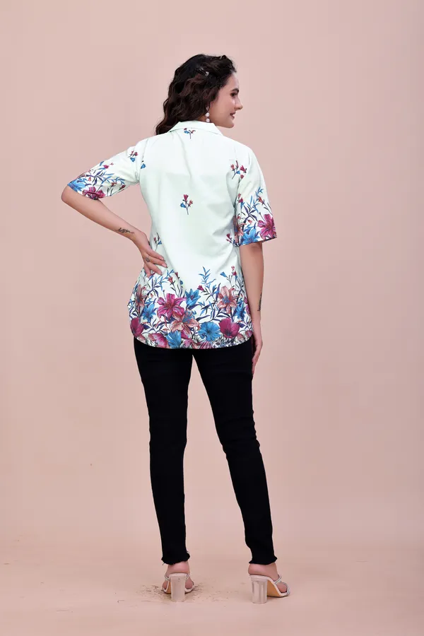 Lightblue_Mint_Floral_Button-Down_Rayon_Top_Tunic_For_Women