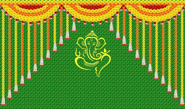 Yellow_Polyester_Weaved_Coconut_Leaf_Ganeshji_Backdrop_Cloth_For_Festival_/_Pooja_|_5*8