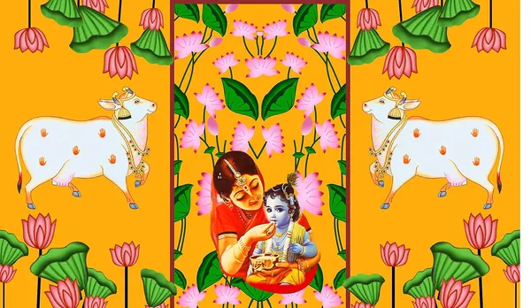 Multicolour_Polyester_Yashoda_Maata_Lord_Krishna_Backdrop_Cloth_For_Festival_/_Pooja_|_5*8