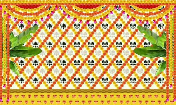 Multicolour_Polyester_Marigold_Lotus_Flower_Banana_Leaf_Backdrop_Cloth_For_Festival_/_Pooja_|_5*8