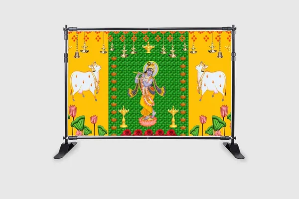Green_Polyester_Two_Cow_Chatiya_Shree_Krishna_Backdrop_Cloth_For_Festival_/_Pooja_|_5*8