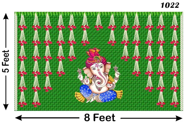 Green_Polyester_Chatiya_Hanging_Flower_Ganesh_Backdrop_Cloth_For_Festival_/_Pooja_|_5*8