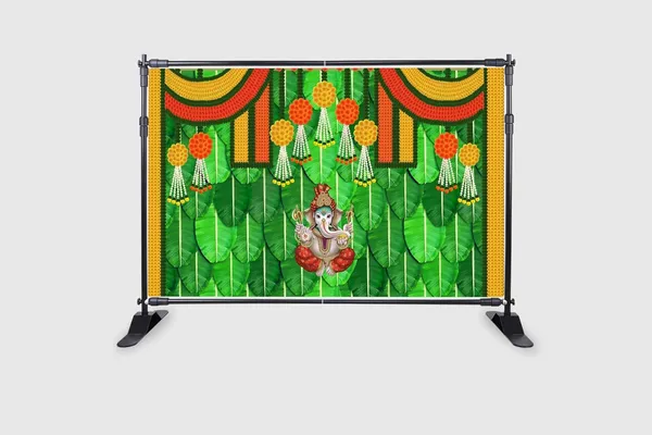 Multicolour_Polyester_Banana_Leaf_Hanging_Marigold_Flower_Ganesh_Backdrop_Cloth_For_Festival_/_Pooja_|_5*8