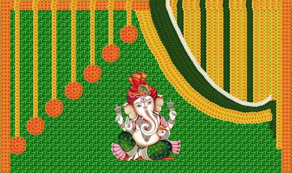 Multicolour_Polyester_Flower_Weaved_Coconut_Leaf_Kobbariaaku_Ganeshji_Backdrop_Cloth_For_Festival_/_Pooja_|_5*8
