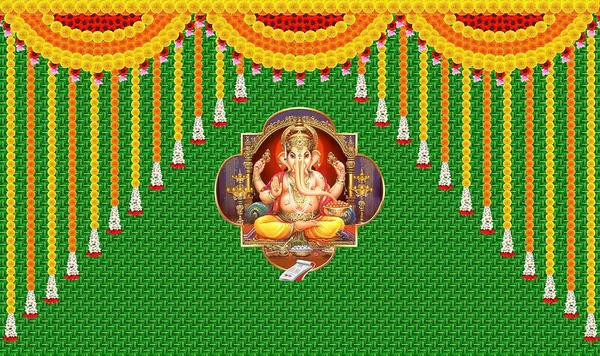 Multicolour_Polyester_Marigold_Flower_Weaved_Coconut_Leaf_Kobbariaaku_Backdrop_Cloth_For_Festival_/_Pooja_|_5*8