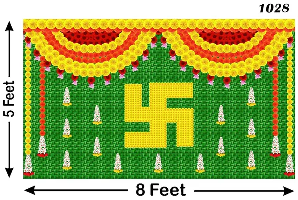 Multicolour_Polyester_Weaved_Coconut_Leaf_Flower_Swastik_Backdrop_Cloth_For_Festival_/_Pooja_|_5*8