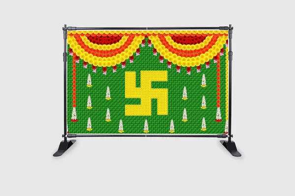 Multicolour_Polyester_Weaved_Coconut_Leaf_Flower_Swastik_Backdrop_Cloth_For_Festival_/_Pooja_|_5*8