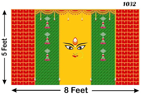 Green_Polyester_Durga_Mata_Face_Weaved_Coconut_Backdrop_Cloth_For_Festival_/_Pooja_|_5*8