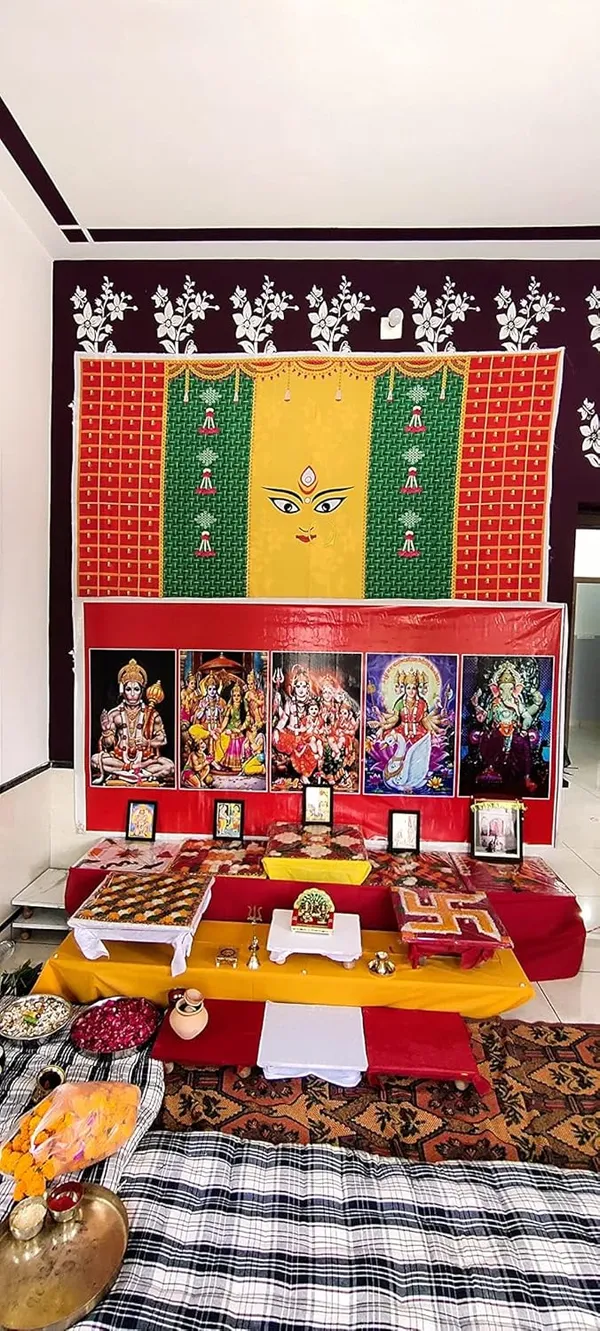 Green_Polyester_Durga_Mata_Face_Weaved_Coconut_Backdrop_Cloth_For_Festival_/_Pooja_|_5*8