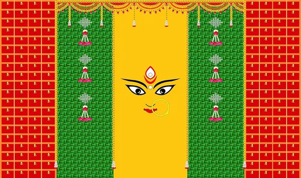 Green_Polyester_Durga_Mata_Face_Weaved_Coconut_Backdrop_Cloth_For_Festival_/_Pooja_|_5*8