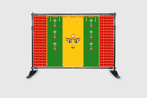 Green_Polyester_Durga_Mata_Face_Weaved_Coconut_Backdrop_Cloth_For_Festival_/_Pooja_|_5*8