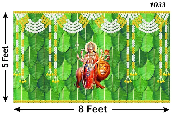 Multicolour_Polyester_Banana_Leaf_Garland_Durga_Mata_Backdrop_Cloth_For_Festival_/_Pooja_|_5*8