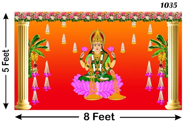 Multicolour_Polyester_Banana_Tree_Goddess_Lakshmi_Maa_Backdrop_Cloth_For_Festival_/_Pooja_|_5*8