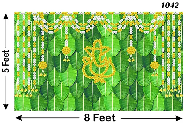 Multicolour_Polyester_Banana_Leaf_Garland_Marigold_Flower_Ganesh_Backdrop_Cloth_For_Festival_/_Pooja_|_5*8
