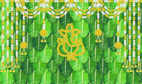 Multicolour_Polyester_Banana_Leaf_Garland_Marigold_Flower_Ganesh_Backdrop_Cloth_For_Festival_/_Pooja_|_5*8