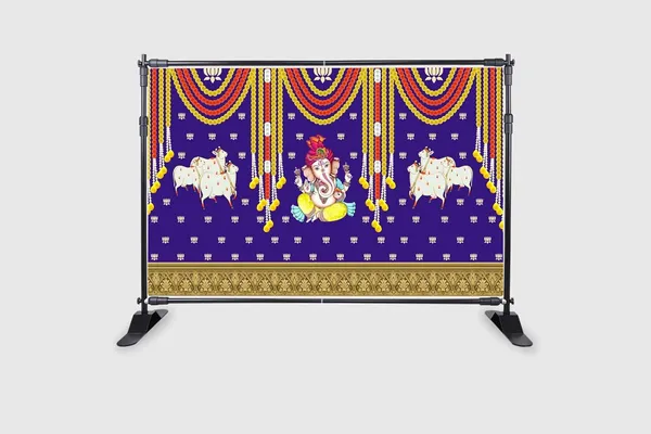 Multicolour_Polyester_Marigold_Lotus_Flower_Cows_Ganesh_Backdrop_Cloth_For_Festival_/_Pooja_|_5*8