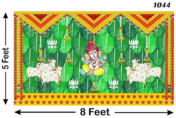 Multicolour_Polyester_Banana_Leaf_Lotus_Flower_Cows_Ganeshji_Backdrop_Cloth_For_Festival_/_Pooja_|_5*8