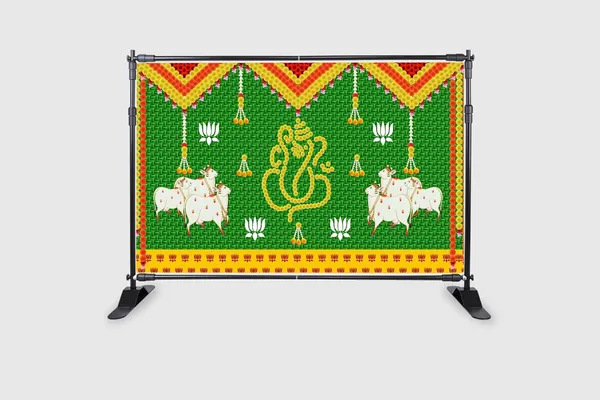 Yellow_Polyester_Weaved_Coconut_Leaf_Marigold_Flower_Backdrop_Cloth_For_Festival_/_Pooja_|_5*8