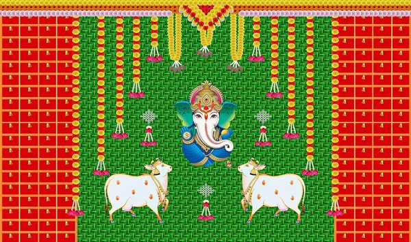 Multicolour_Polyester_Marigold_Flower_Cows_Ganesh_Backdrop_Cloth_For_Festival_/_Pooja_|_5*8