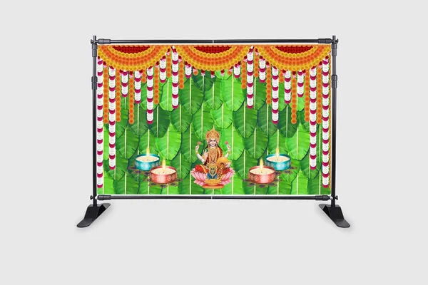 Multicolour_Polyester_Banana_Leaf_Flower_Goddess_Laxmi_Mata_Backdrop_Cloth_For_Festival_/_Pooja_|_5*8