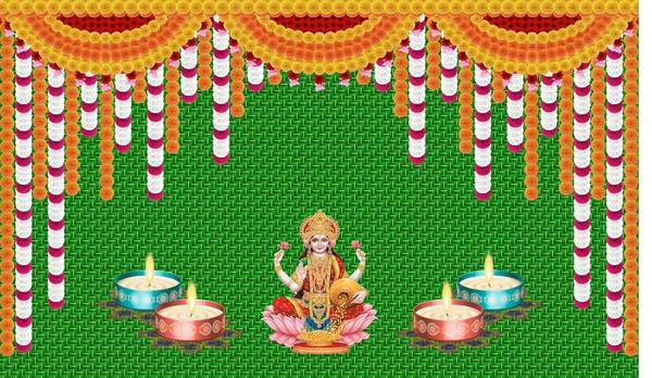 Multicolour_Polyester_Weaved_Coconut_Leaf_Flower_Goddess_Laxmi_Backdrop_Cloth_For_Festival_/_Pooja_|_5*8