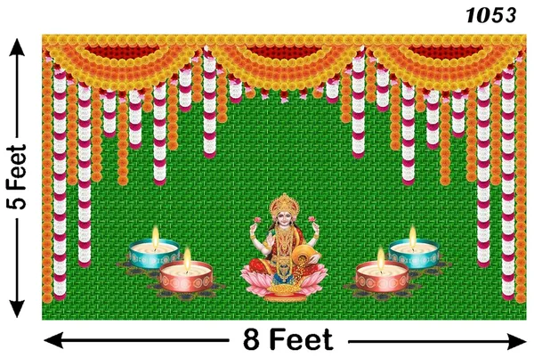 Multicolour_Polyester_Weaved_Coconut_Leaf_Flower_Goddess_Laxmi_Backdrop_Cloth_For_Festival_/_Pooja_|_5*8