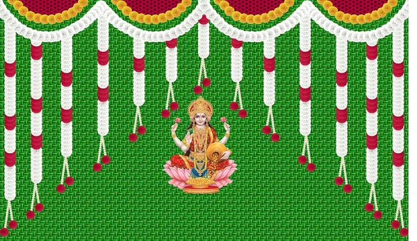 Multicolour_Polyester_Weaved_Coconut_Leaf_Flower_Goddess_Laxmi_Backdrop_Cloth_For_Festival_/_Pooja_|_5*8