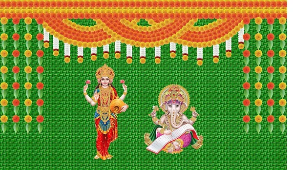 Multicolour_Polyester_Weaved_Coconut_Leaf_Flower_Goddess_Laxmi_Backdrop_Cloth_For_Festival_/_Pooja_|_5*8