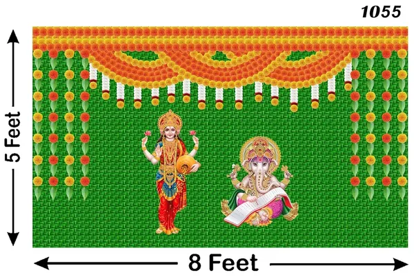 Multicolour_Polyester_Weaved_Coconut_Leaf_Flower_Goddess_Laxmi_Backdrop_Cloth_For_Festival_/_Pooja_|_5*8